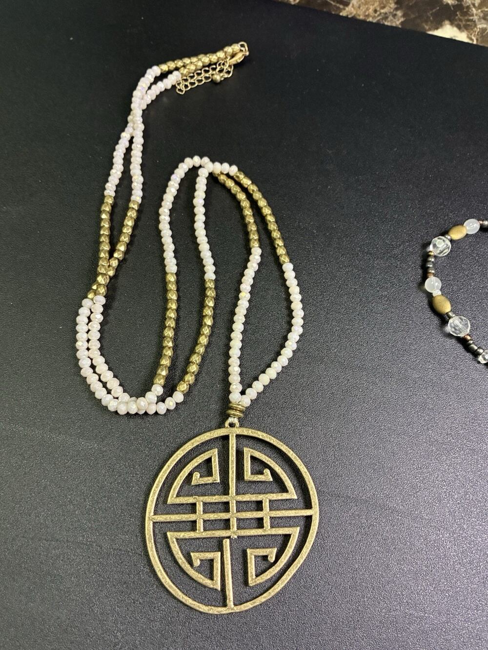 Vintage Chinese Longevity Lock Crystal Beads Necklace